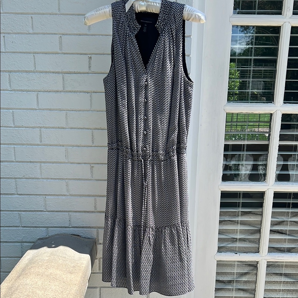 White House Black Market black and gray Tiered Ruffled Midi Sundress